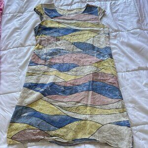 Vintage 90s Y2K Realize Womens Size XXL Linen Blend Waves Abstract Pockets Beach